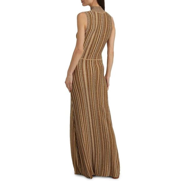 NWT Veronica Beard Anna Gold Bronze Brown and Cream Striped Knit Maxi Dress - Picture 3 of 5